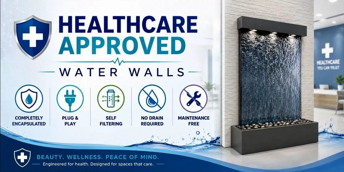 Healthcare Approved Water Walls — Completely Encapsulated, Plug & Play, Self Filtering, No Drain Required, Maintenance Free